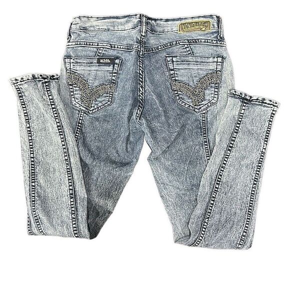VON DUTCH Vintage SUPER RARE Reversible Denim Patchwork Skinny Jeans Size 27 (US - Picture 5 of 14